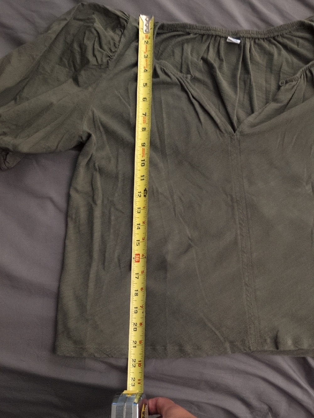 Olive Green Puff Sleeve Top Size M - Picture 6 of 14